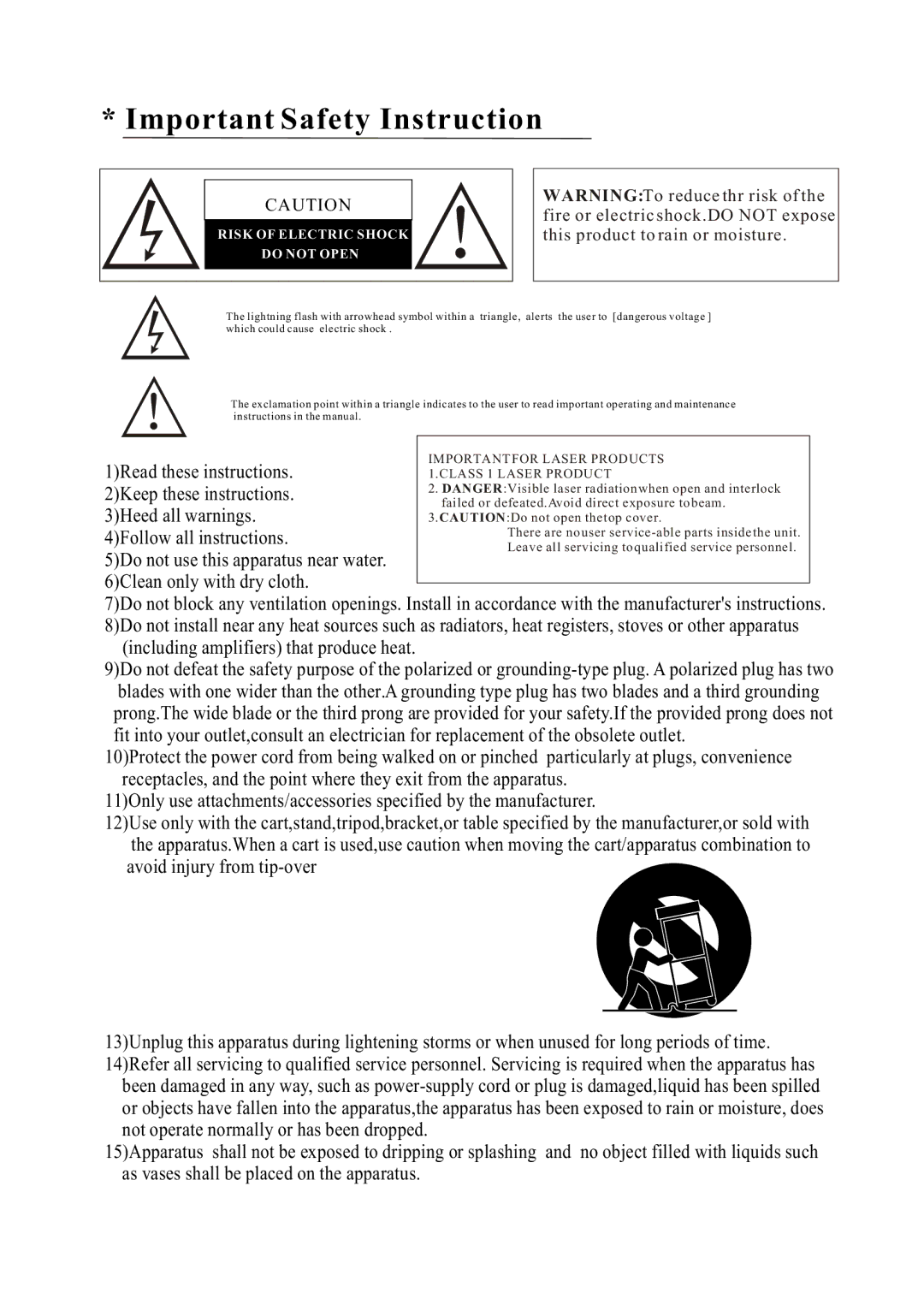 Curtis DVD 1084 user manual Important Safety Instruction 