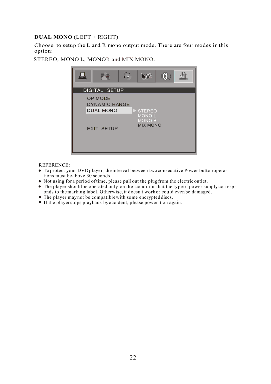 Curtis DVD 1084 user manual Dual Mono Left + Right 