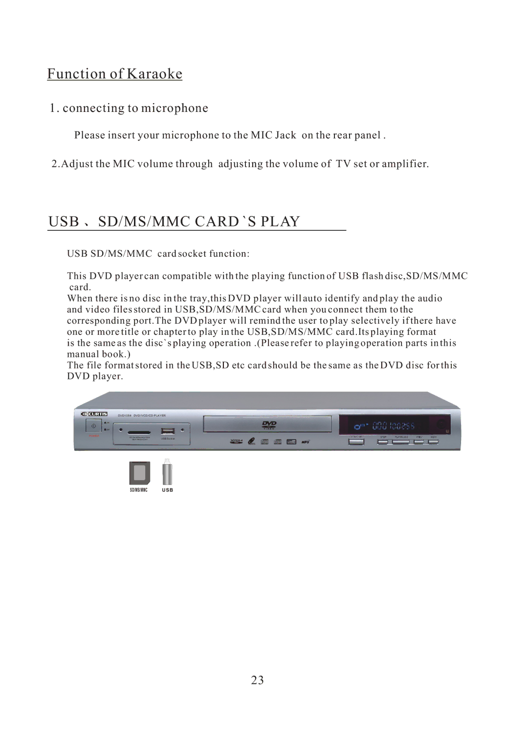 Curtis DVD 1084 user manual USB SD/MS/MMC Card `S Play 