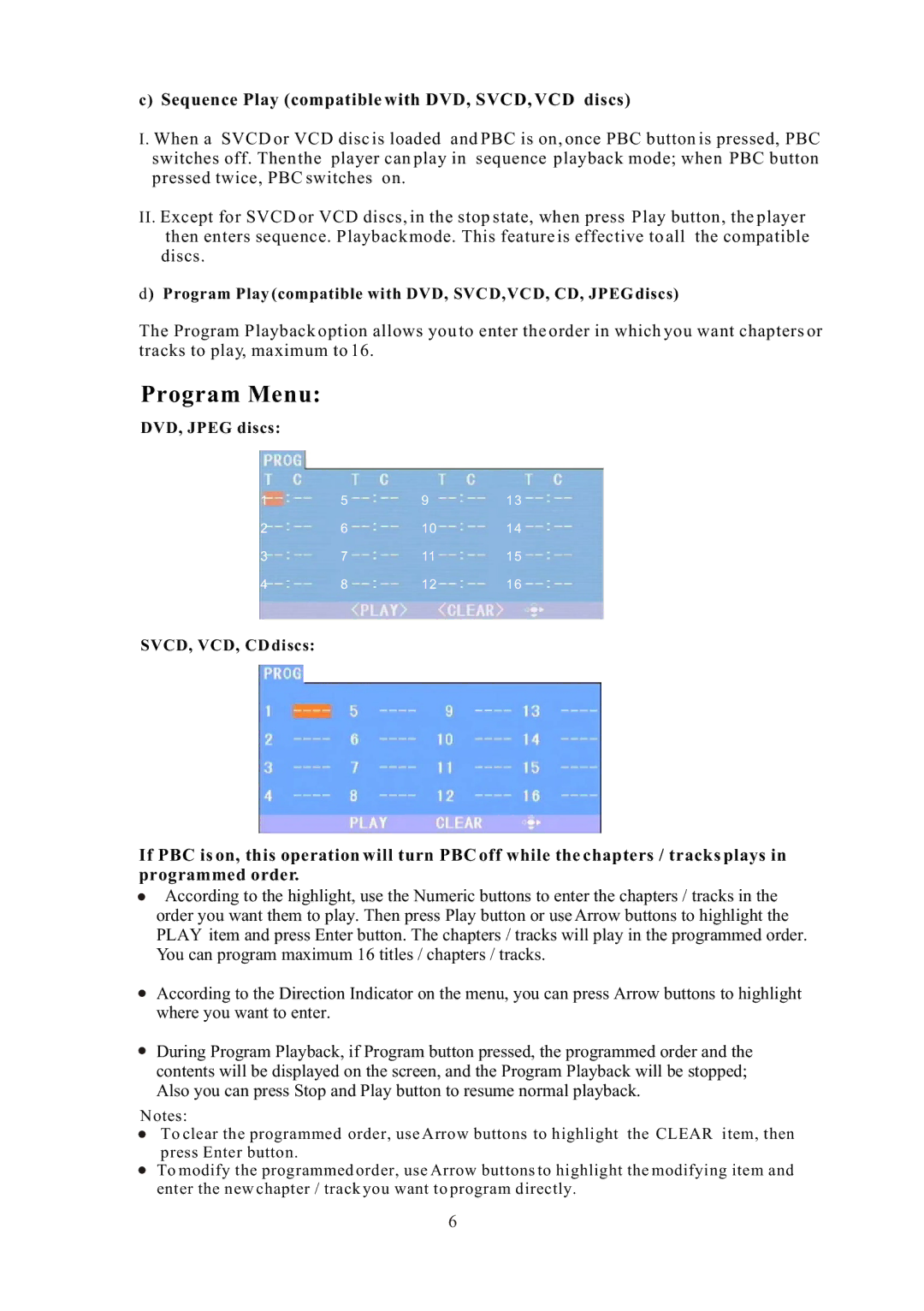 Curtis DVD 1084 user manual Program Menu, Sequence Play compatible with DVD, SVCD, VCD discs 