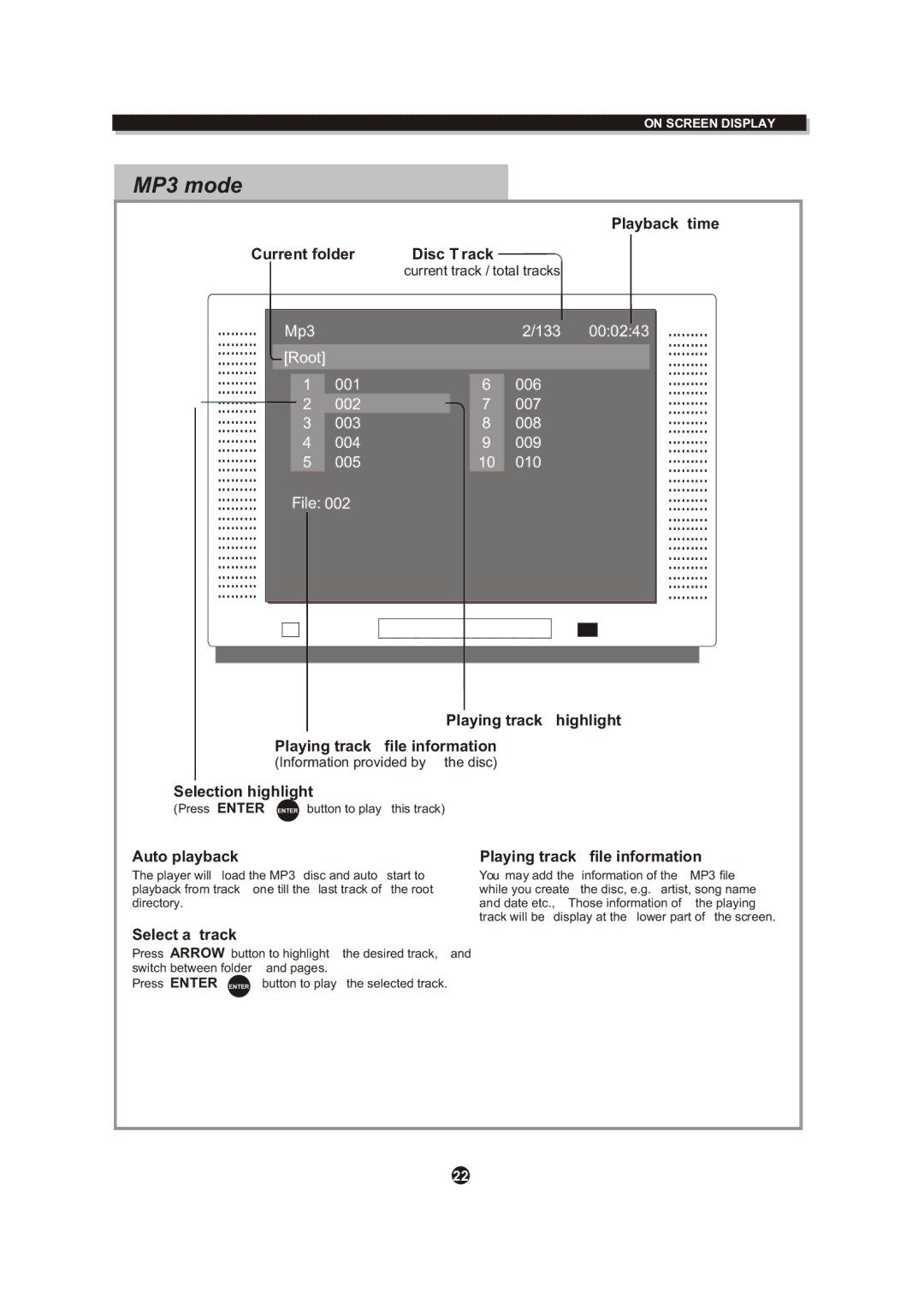 Curtis DVD DVD1072 instruction manual MP3 mode 