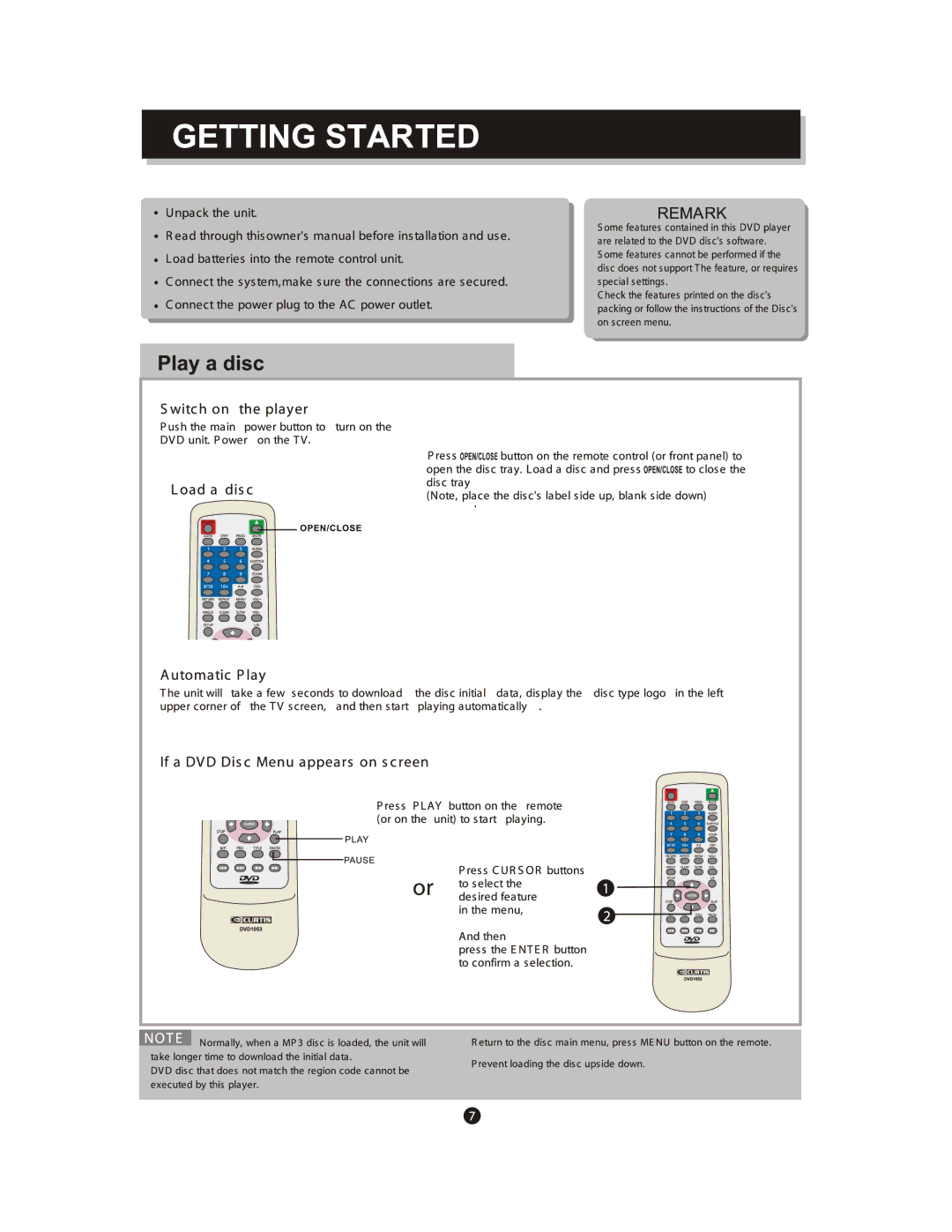 Curtis DVD1053 manual 