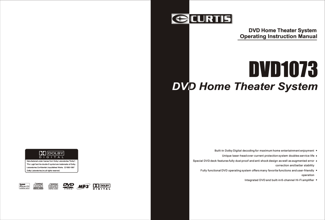Curtis DVD1073 instruction manual DVD Home Theater System 
