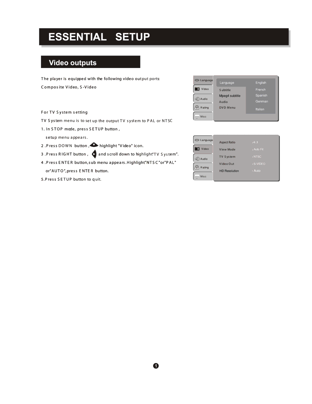 Curtis DVD1093B manual Language 