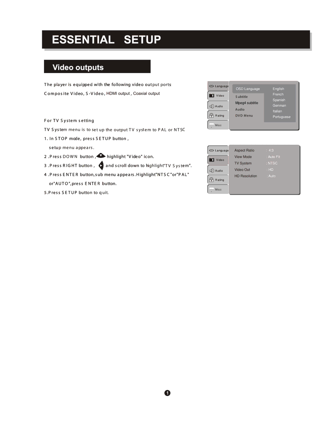 Curtis DVD1096 instruction manual Ntsc 