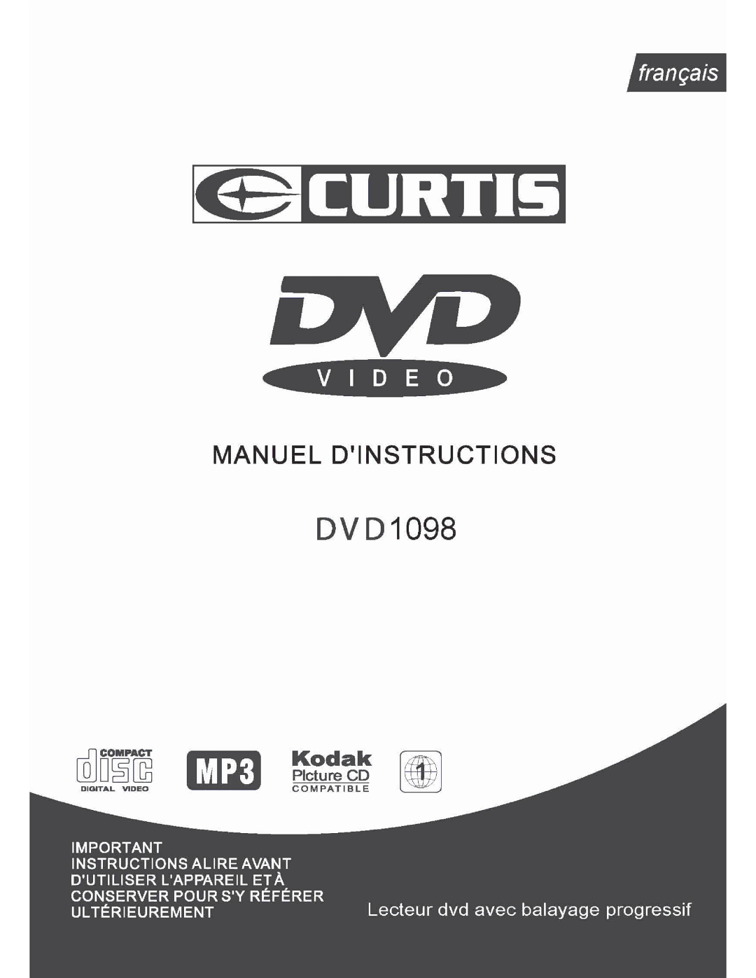 Curtis DVD1098 manual 