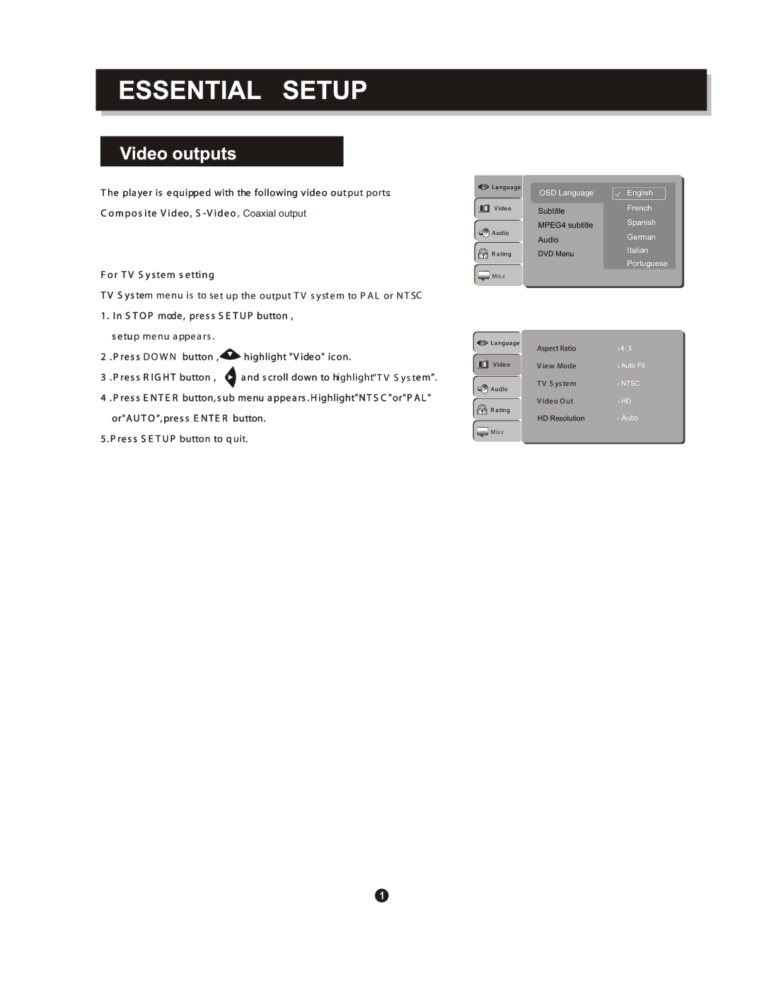 Curtis DVD1098C instruction manual Coaxial output 