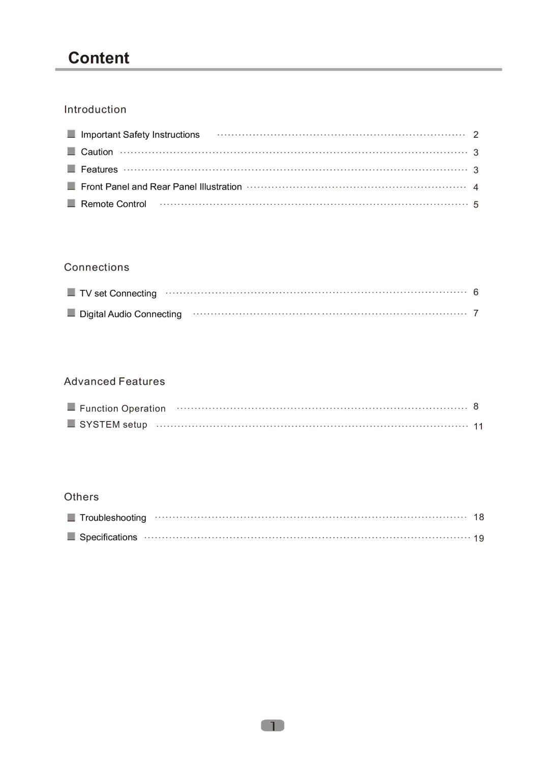 Curtis DVD1100 user manual Content 