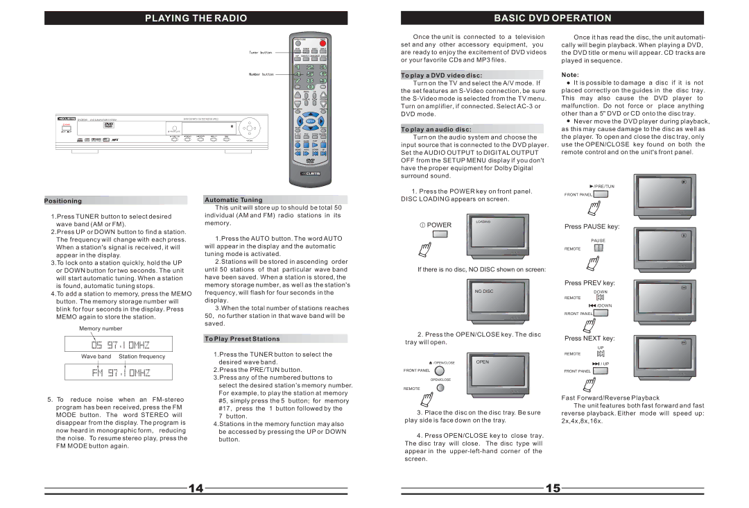 Curtis DVD5045 Playing the Radio Basic DVD Operation, Positioning Automatic Tuning, To play a DVD video disc 