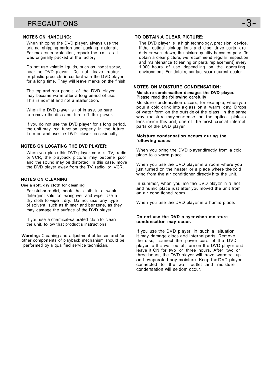 Curtis DVD5091UK user manual Precautions 