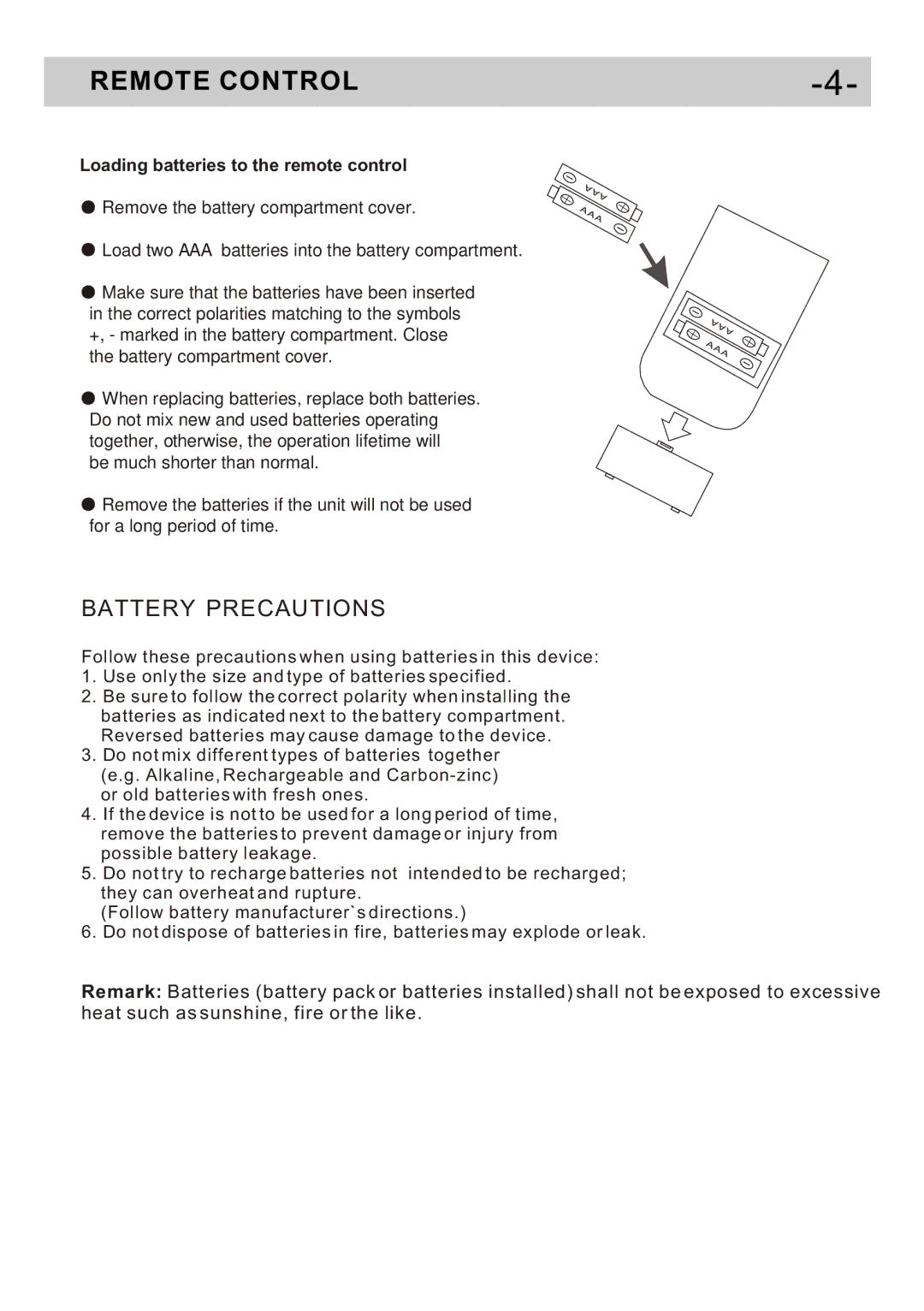 Curtis DVD5091UK user manual Remote Control 