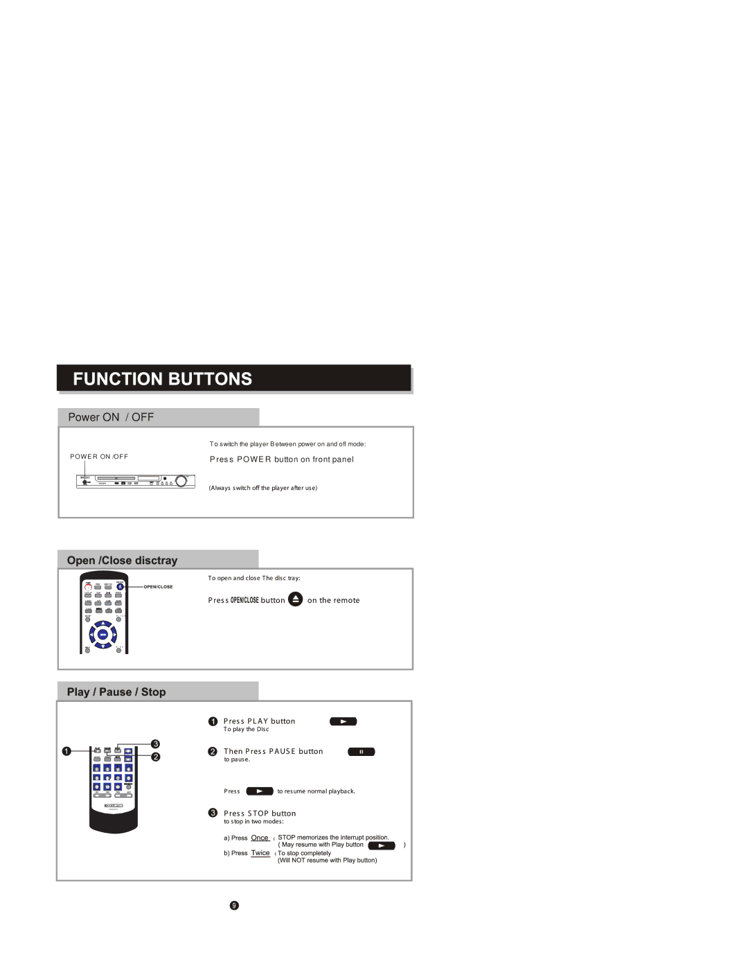 Curtis DVD6010 manual Power on / OFF 