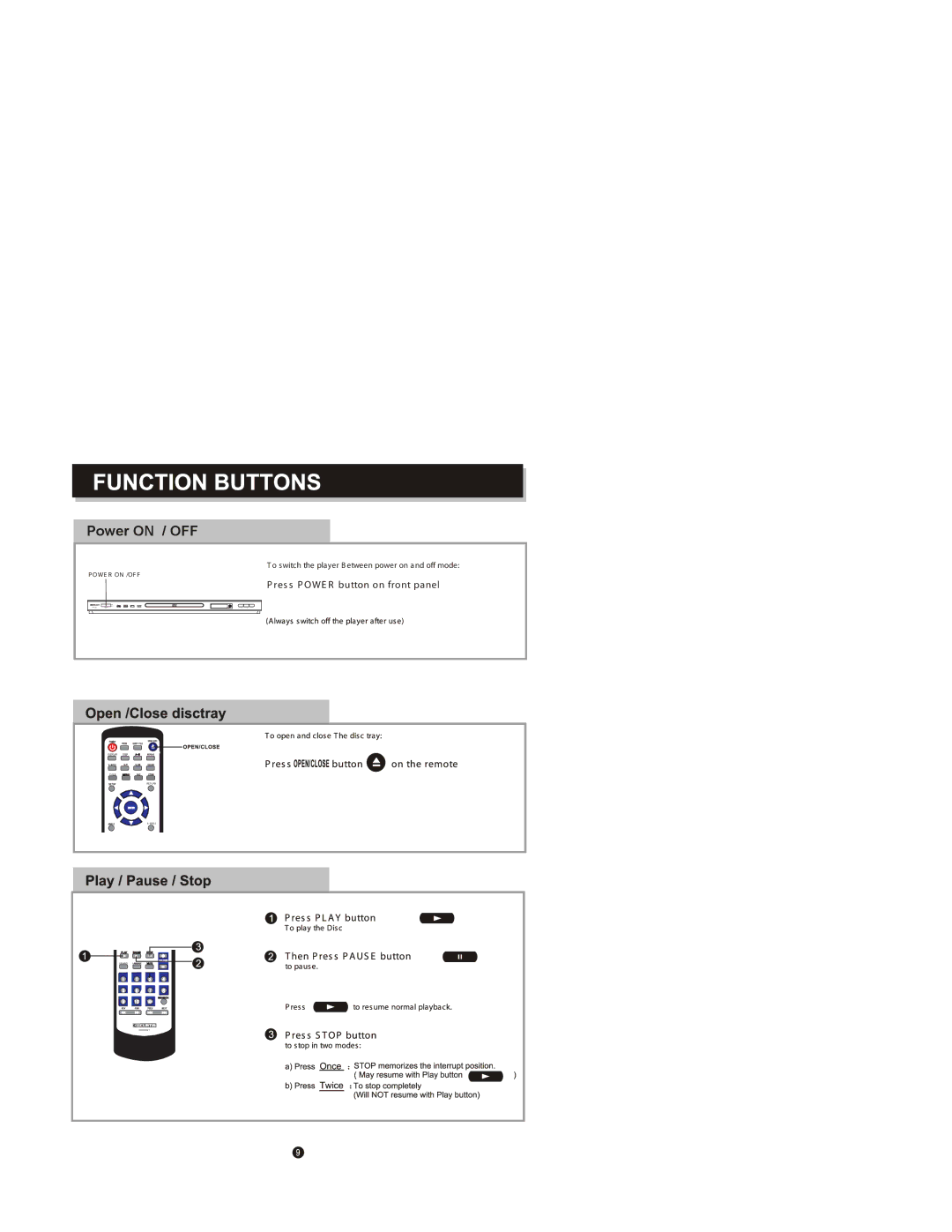 Curtis DVD6091 manual Power on / OFF 