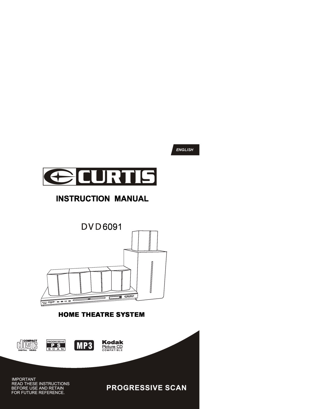 Curtis DVD6091 manual Home Theatre System, English 