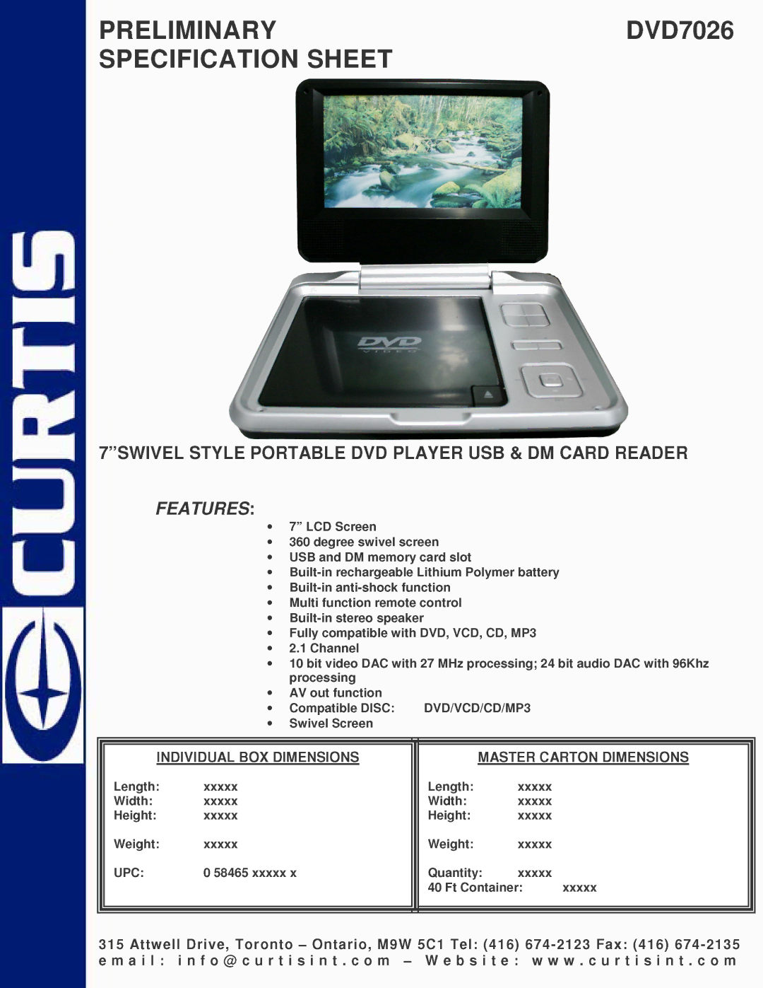 Curtis DVD7026 manual 