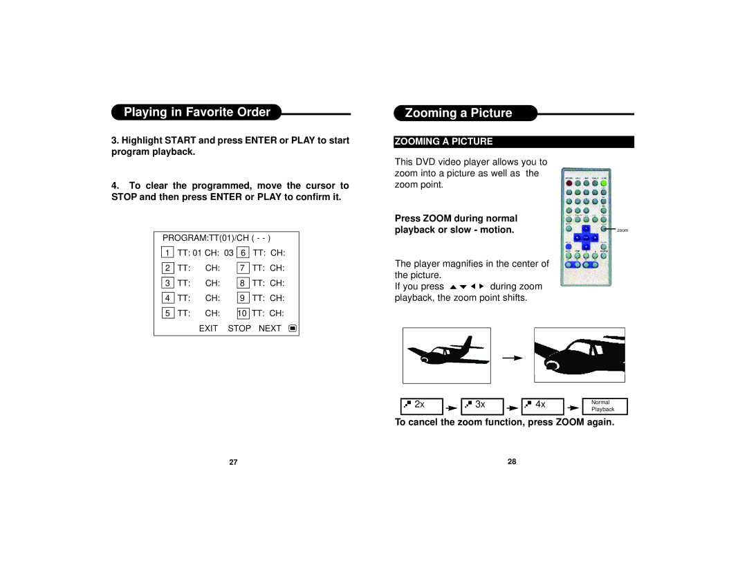 Curtis Dvd8007b manual Zooming a Picture, Press Zoom during normal Playback or slow motion 