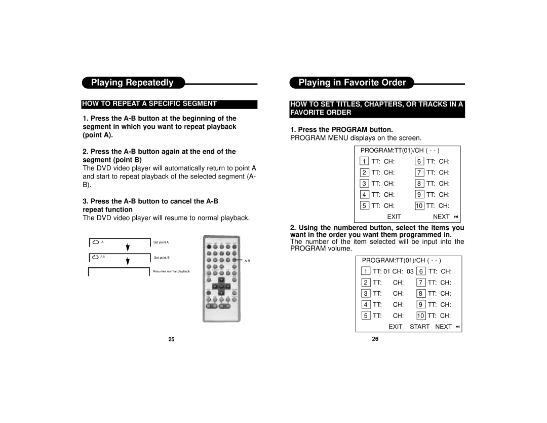 Curtis DVD8400 manual Playing in Favorite Order, HOW to Repeat a Specific Segment 