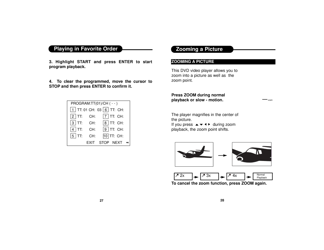 Curtis DVD8400 manual Zooming a Picture, Press Zoom during normal Playback or slow motion 