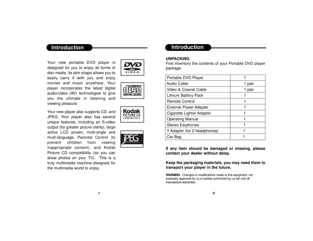 Curtis DVD8400 manual Introduction 