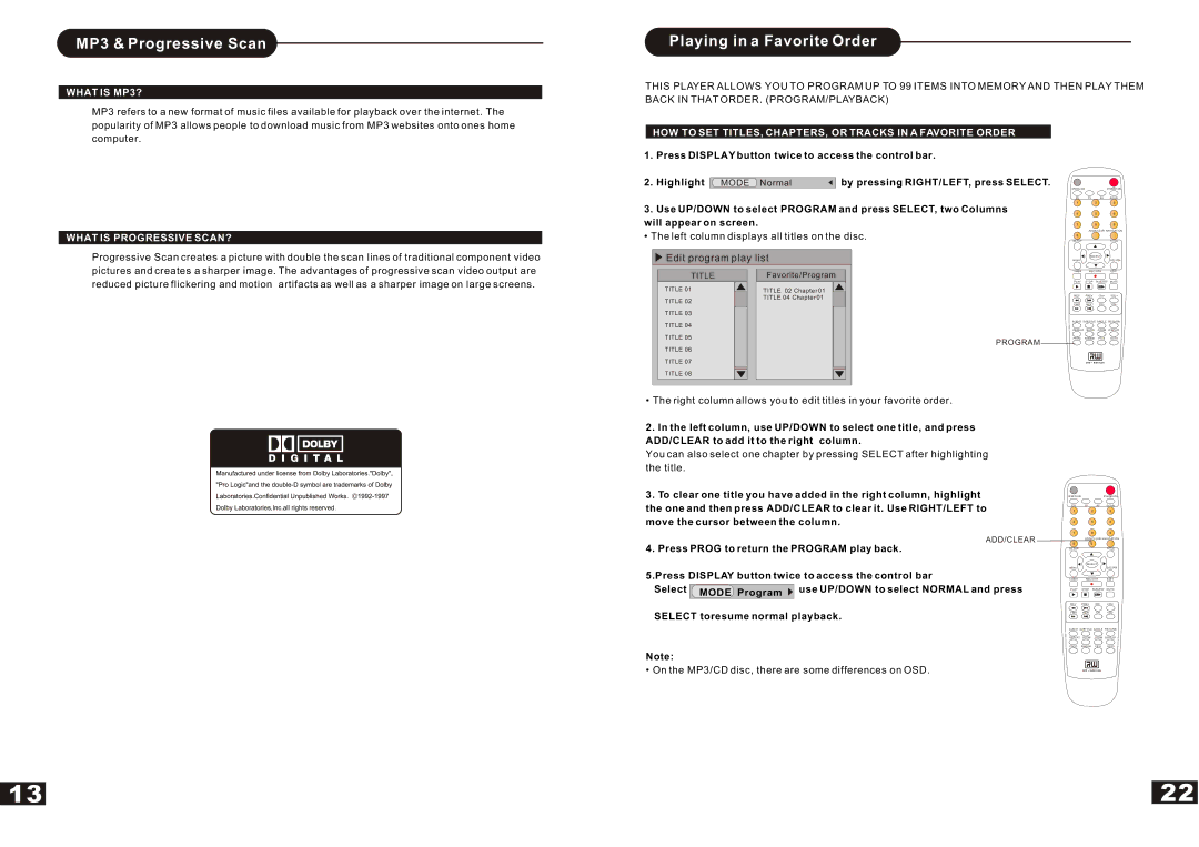 Curtis DVDR5000 manual MP3 & Progressive Scan, Playing in a Favorite Order, What is MP3?, What is Progressive SCAN? 