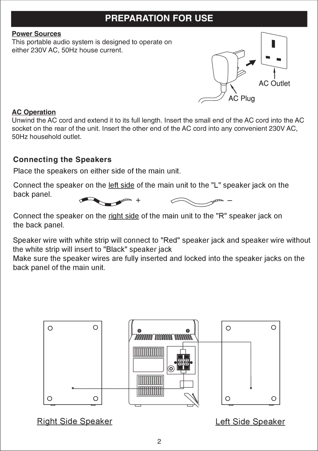 Curtis IP1500UK owner manual Preparation for USE, Connecting the Speakers 