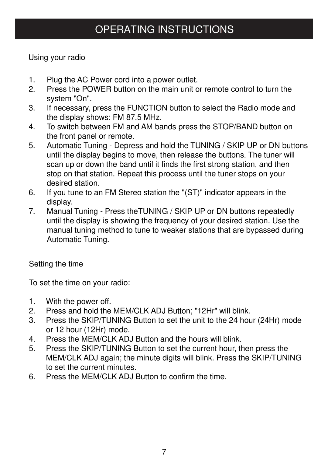 Curtis IP1500UK owner manual Using your radio, Setting the time To set the time on your radio 