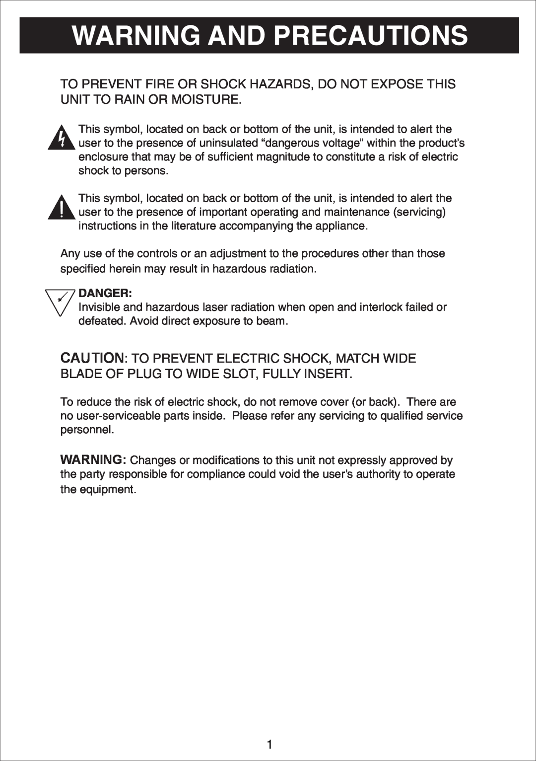 Curtis IP1500UK owner manual Warning And Precautions 
