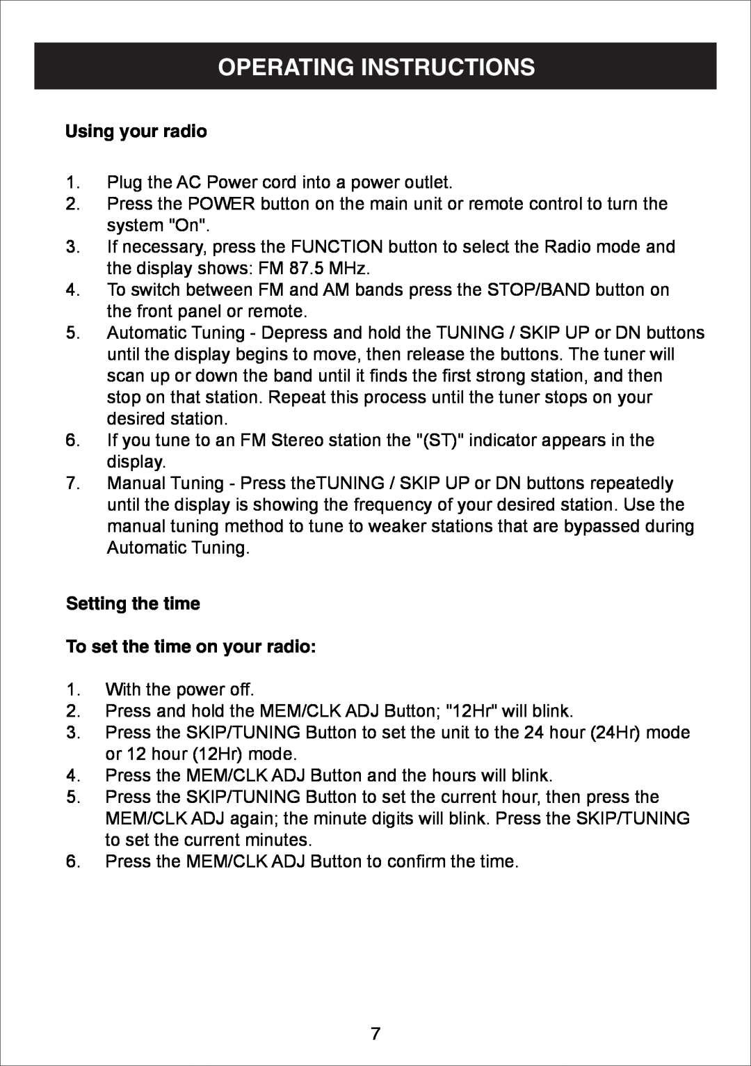 Curtis IP1500UK owner manual Operating Instructions, Using your radio, Setting the time To set the time on your radio 