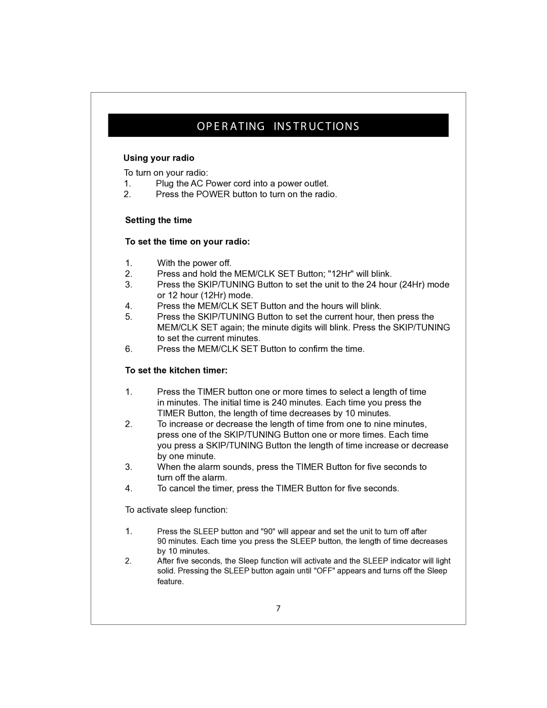 Curtis KCR2609 owner manual Using your radio, Setting the time To set the time on your radio, To set the kitchen timer 