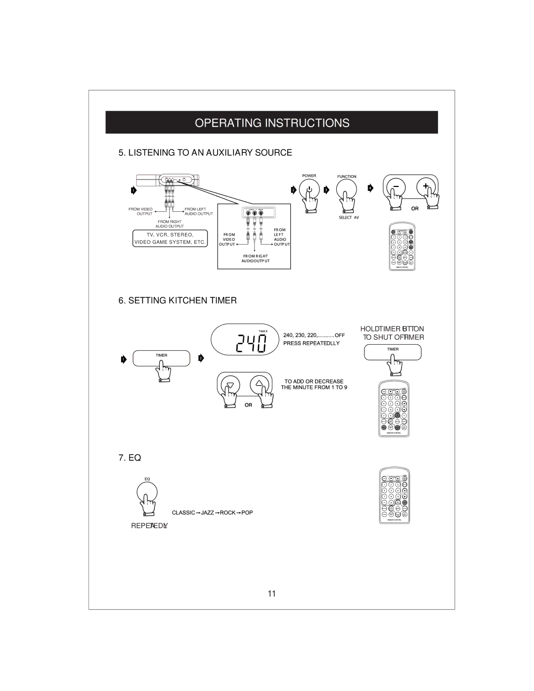 Curtis KCR2610 owner manual Listening to AN Auxiliary Source, Setting Kitchen Timer, Repeatedly 