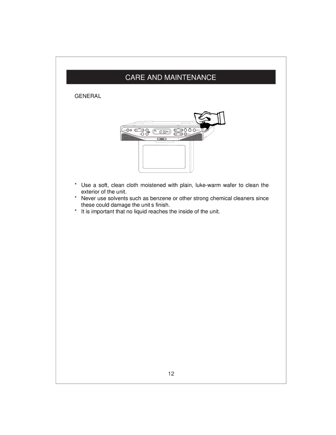 Curtis KCR2610 owner manual Care and Maintenance, General 