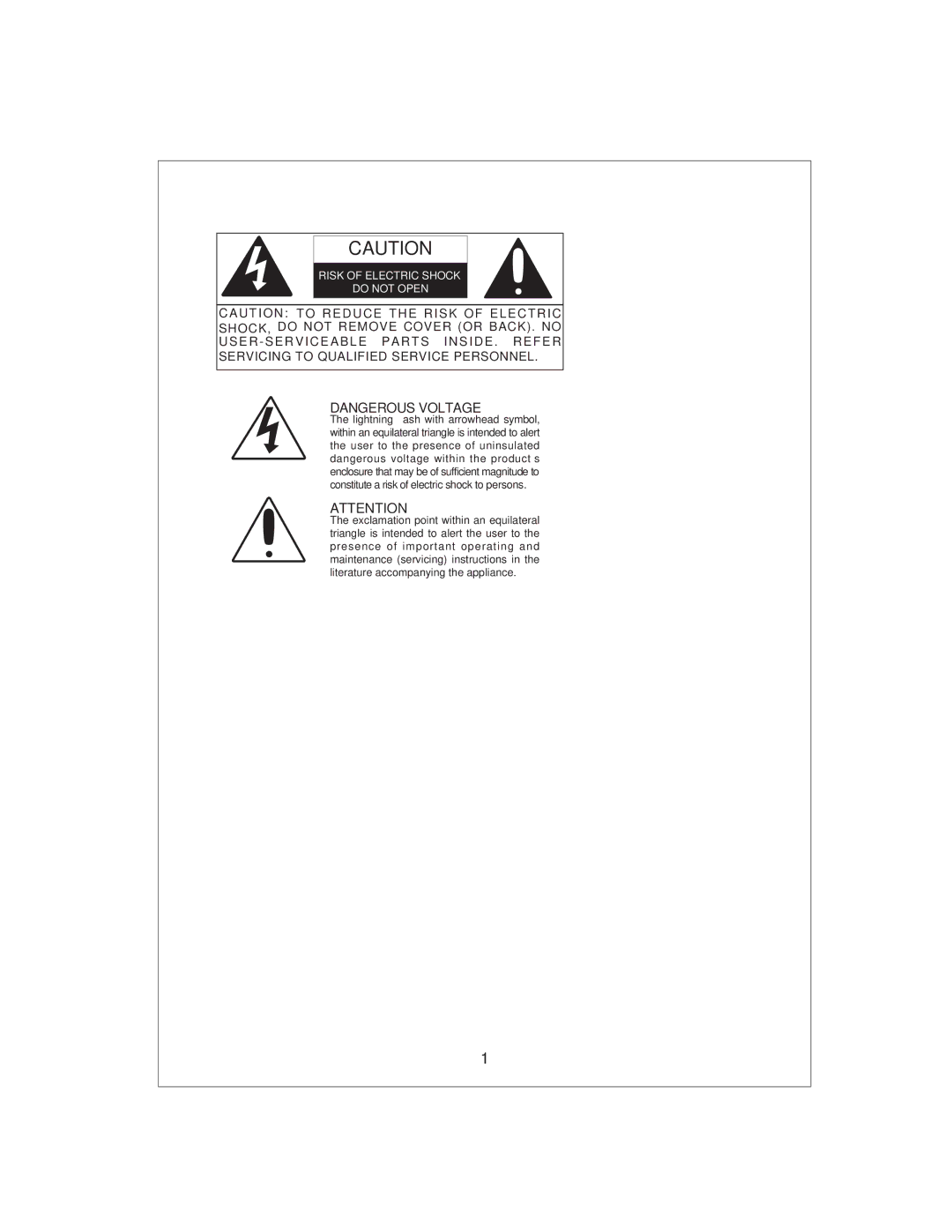 Curtis KCR2610 owner manual Risk of Electric Shock Do not Open 