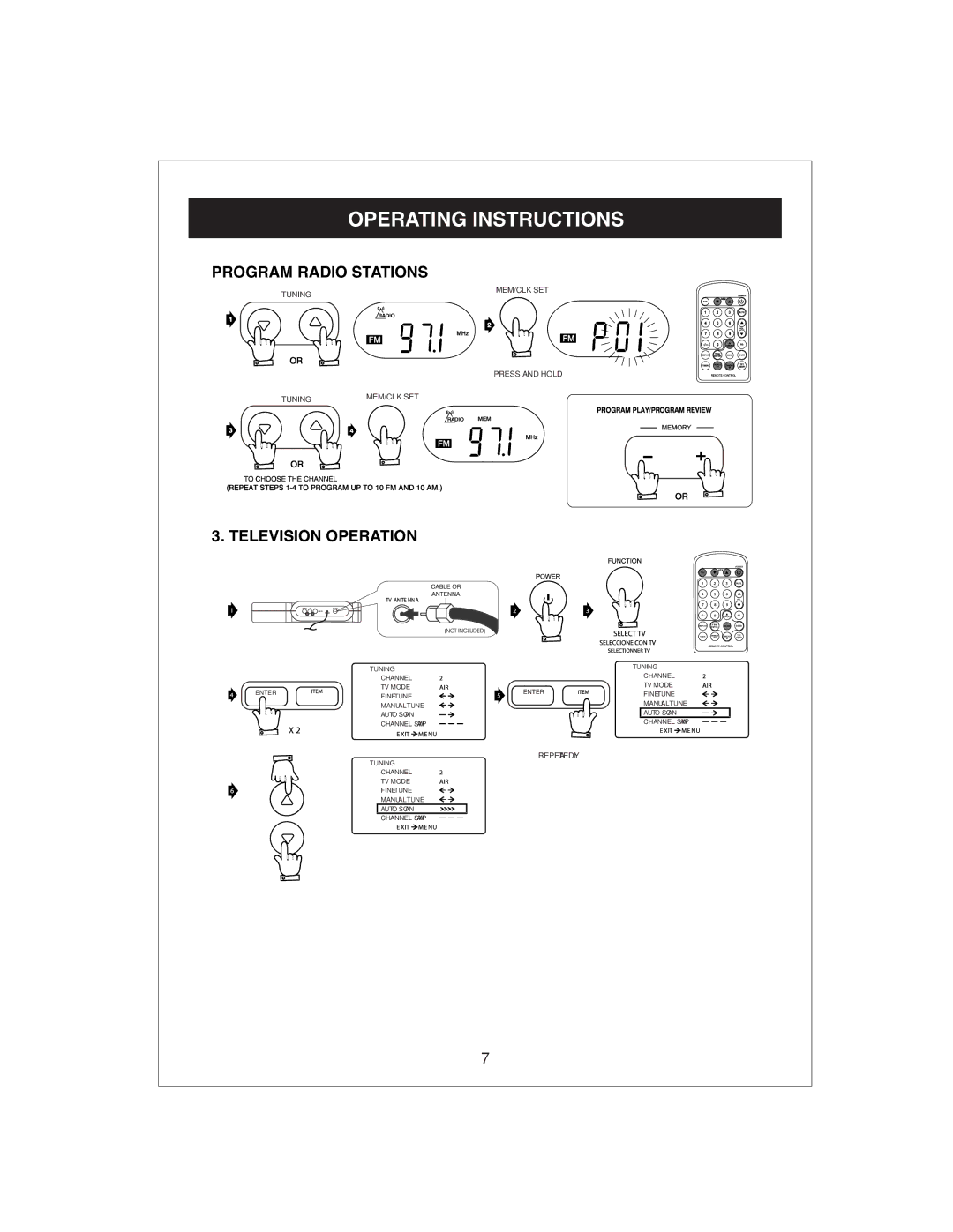 Curtis KCR2610 owner manual Program Radio Stations, Television Operation 