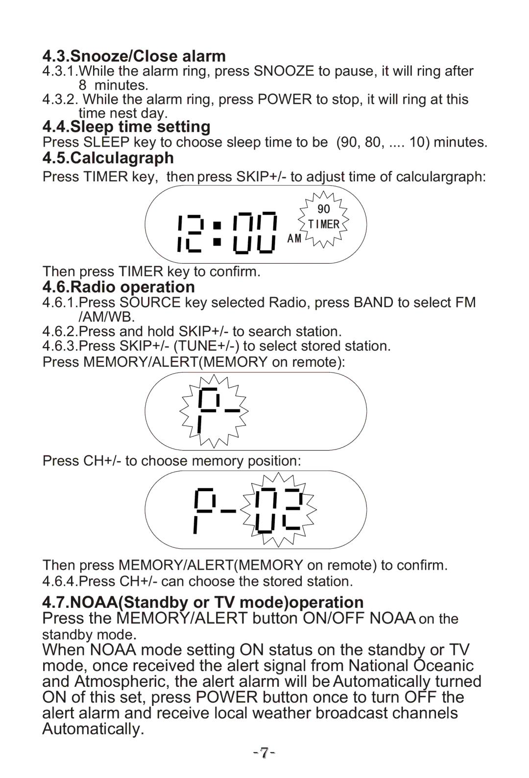 Curtis KCR2614A manual Sleep time setting 