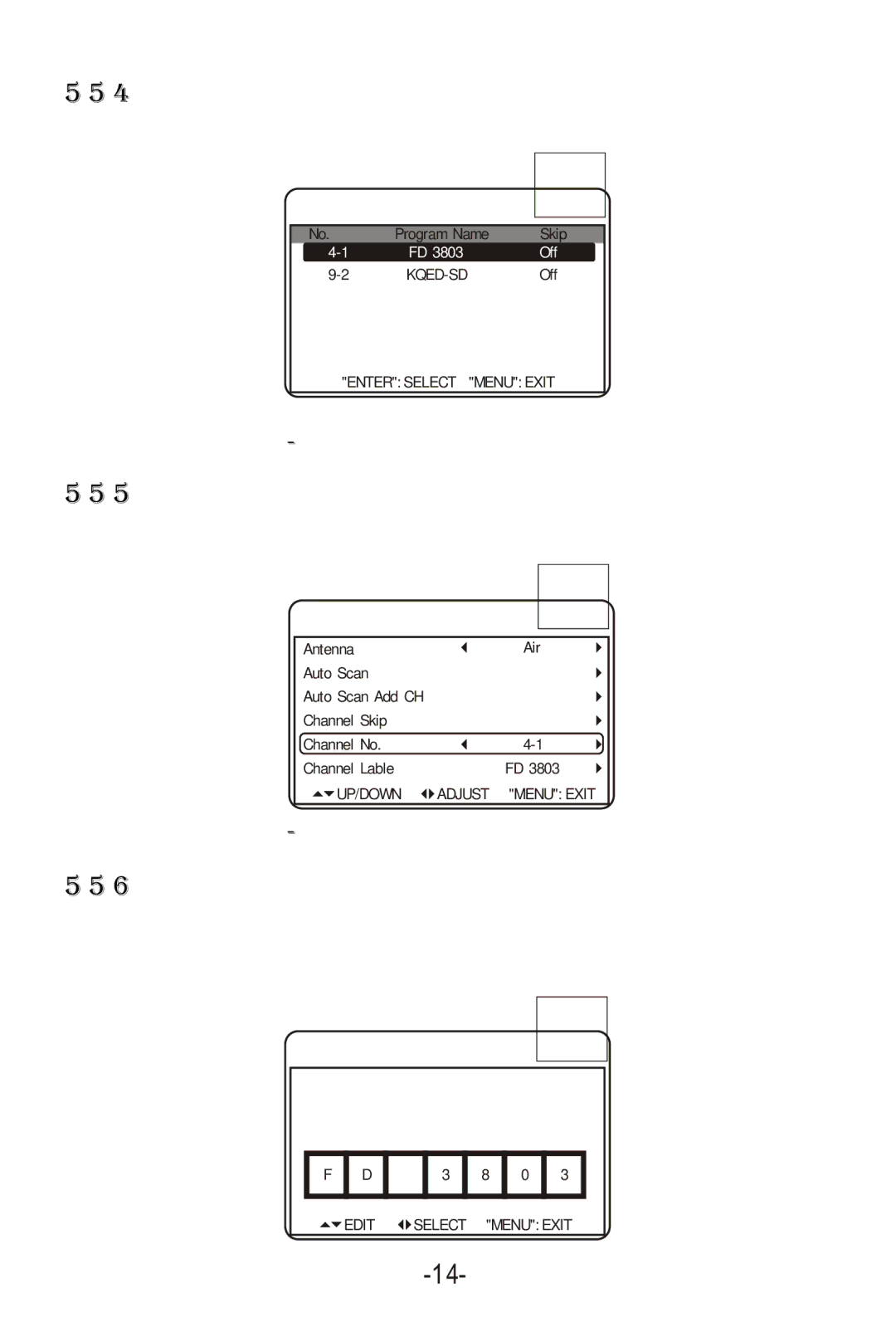 Curtis KCR2614A manual Channel Skip Settings, Change Channel Number, Change or Edit Program Name 