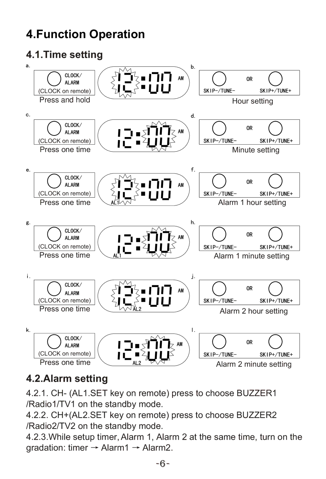 Curtis KCR2614A manual Function Operation, Time setting 