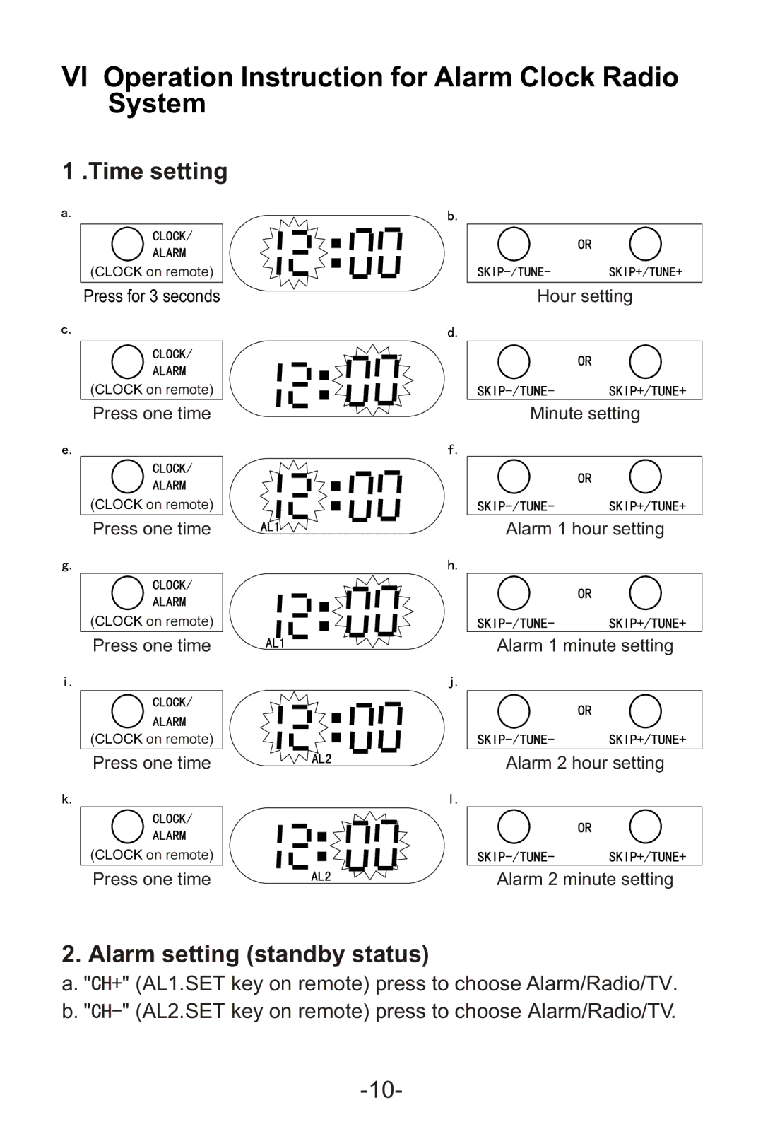 Curtis KCR2620DUK manual VI Operation Instruction for Alarm Clock Radio System, Time setting 
