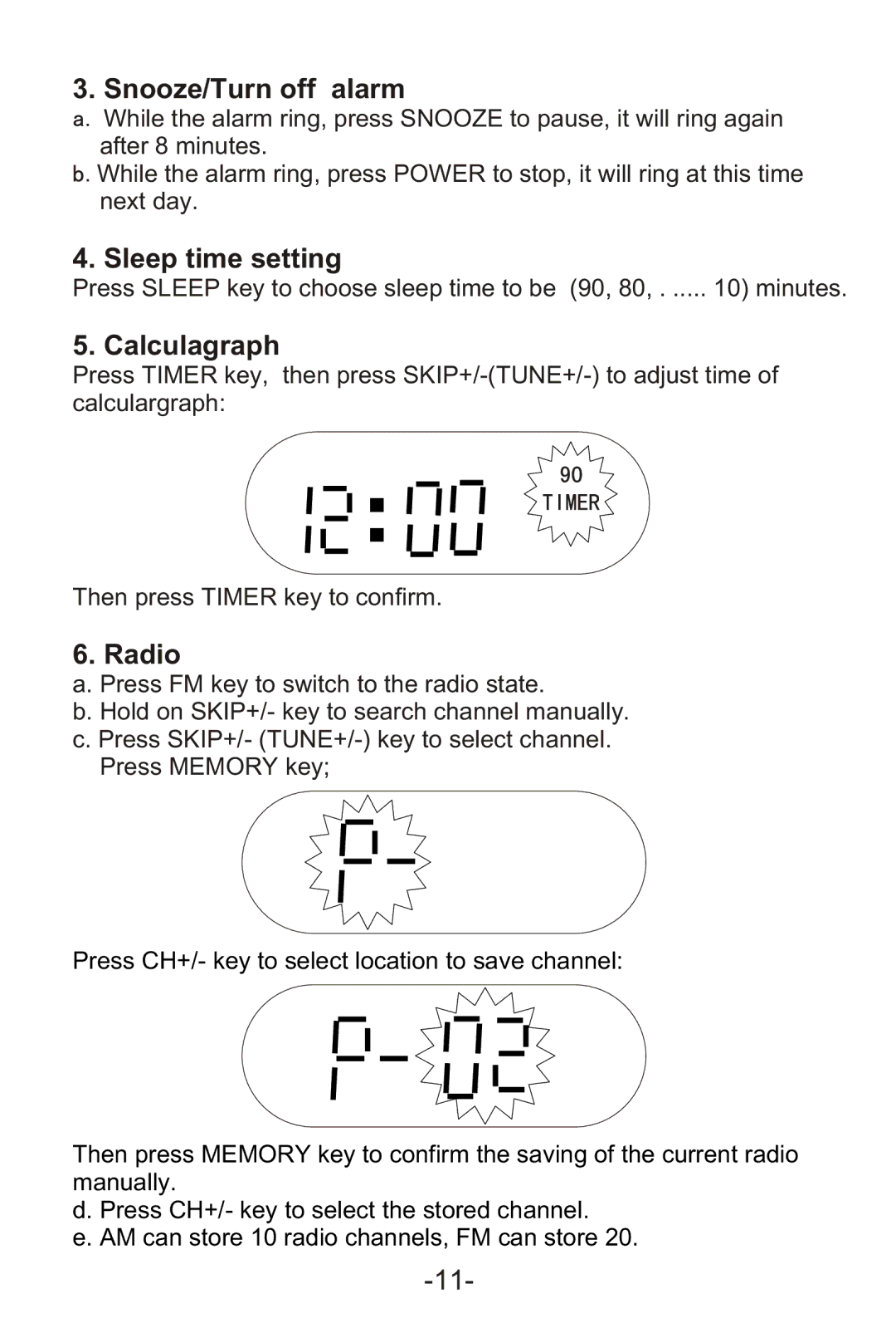 Curtis KCR2620DUK manual Sleep time setting 