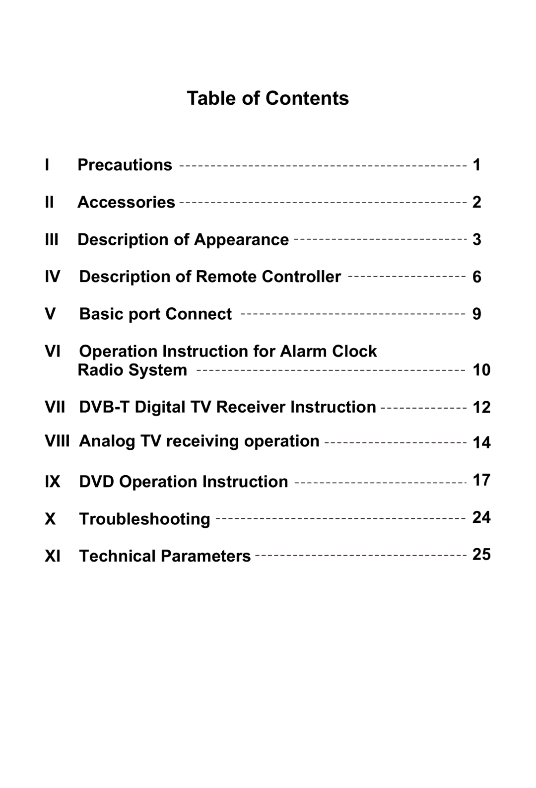 Curtis KCR2620DUK manual Table of Contents 