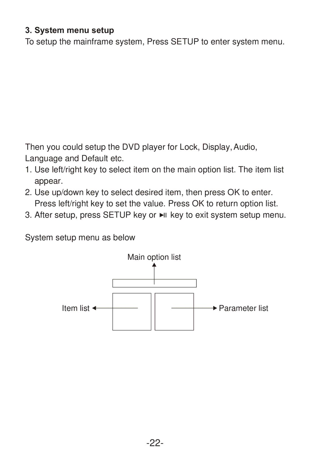 Curtis KCR2620DUK manual System menu setup 