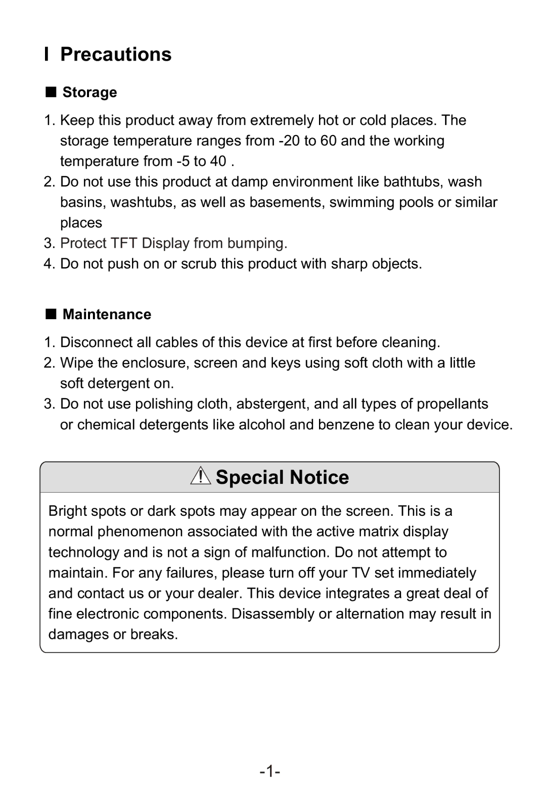 Curtis KCR2620DUK manual Precautions, Special Notice 