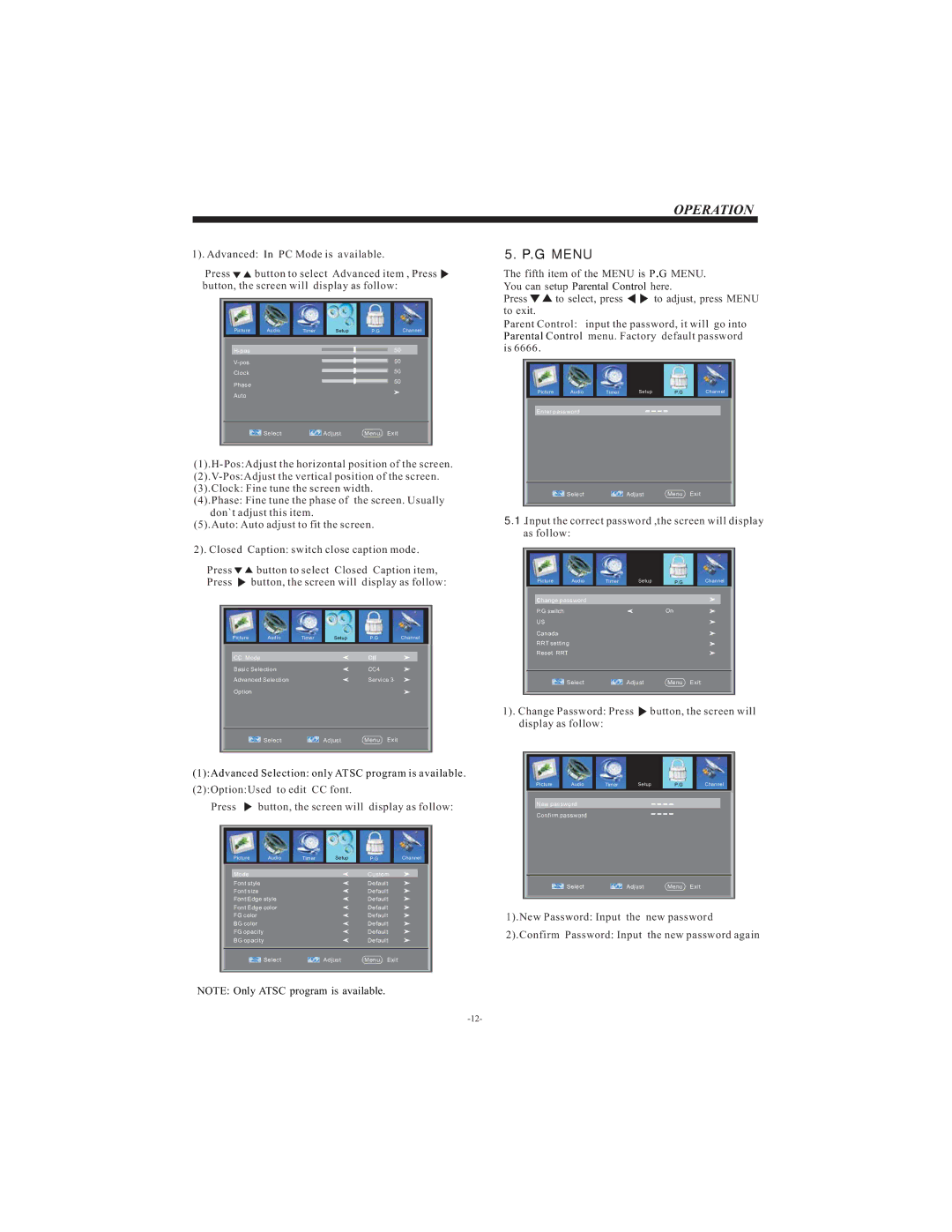 Curtis LCD1905A user manual G Menu 