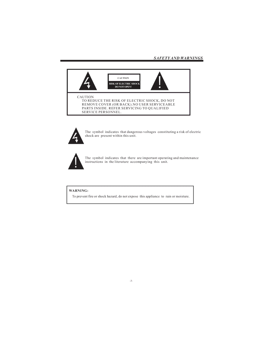 Curtis LCD1911 user manual Risk of Electric Shock Do not Open 