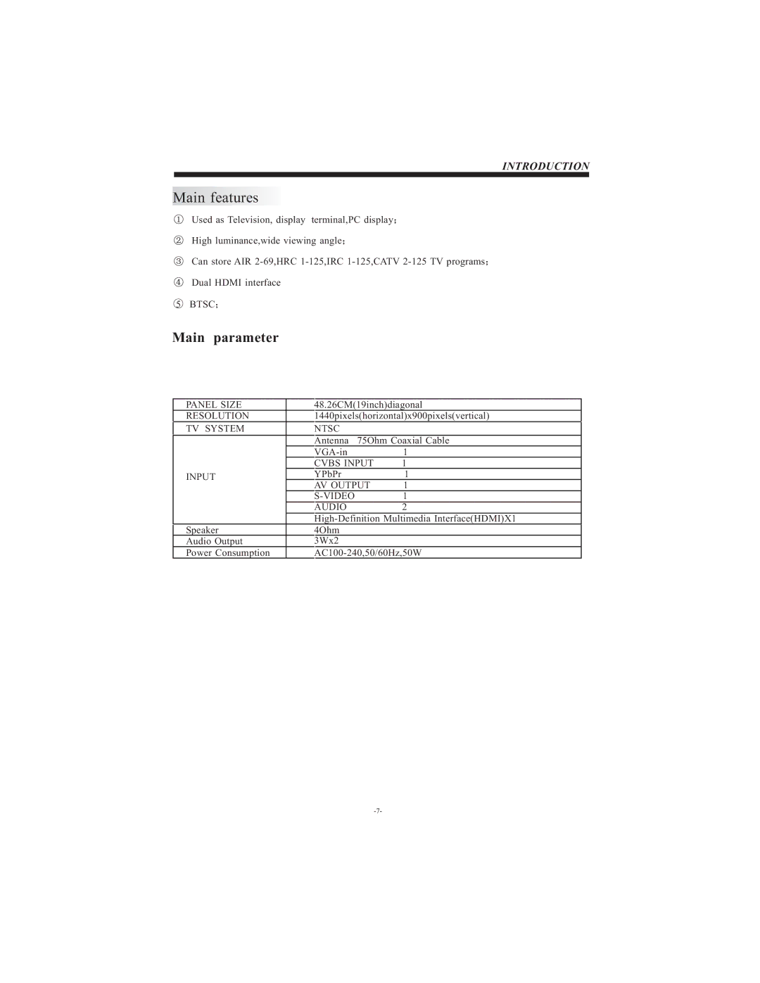 Curtis LCD1911 user manual Main features 