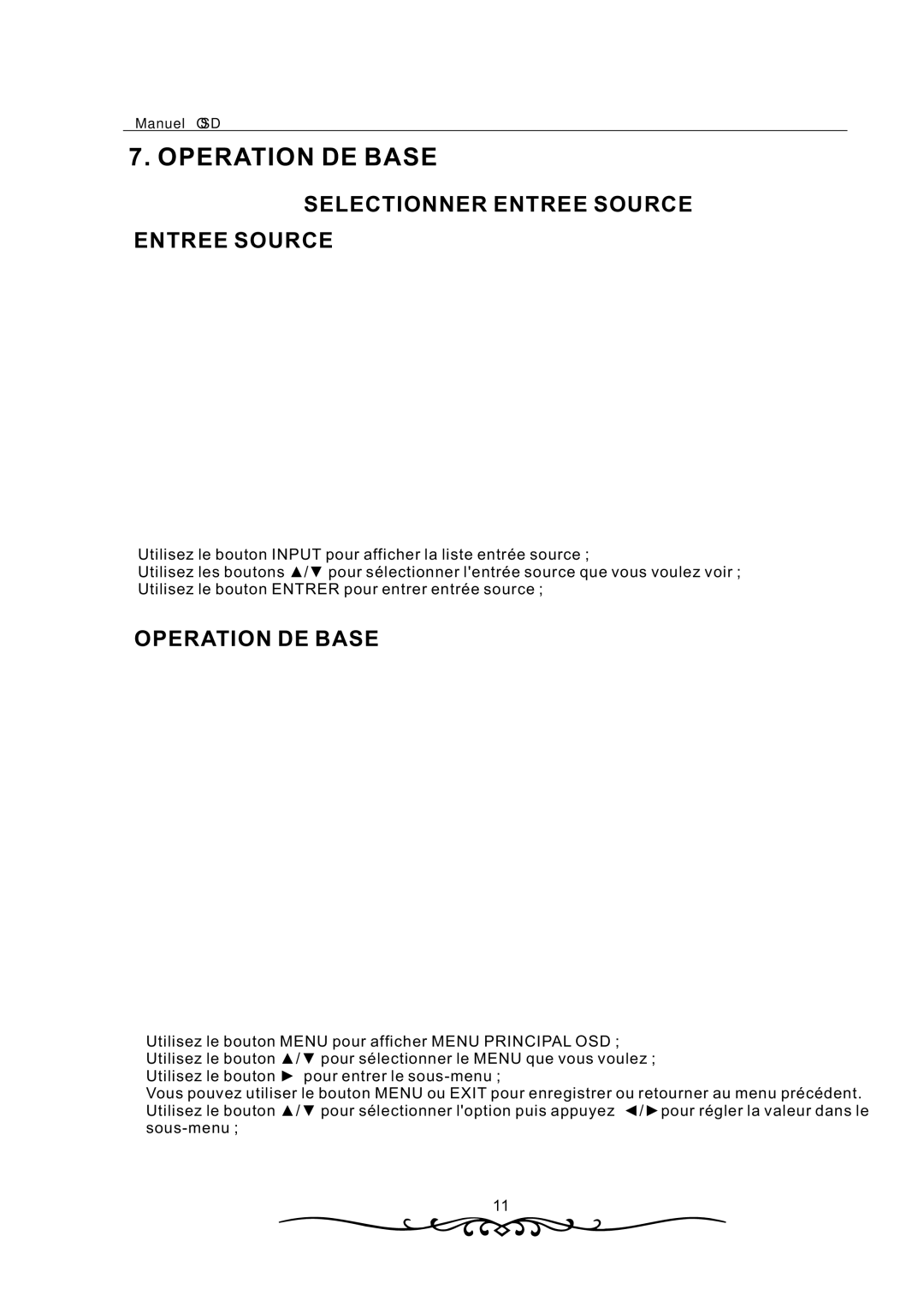 Curtis LCD1933 manual Operation DE Base, Selectionner Entree Source 