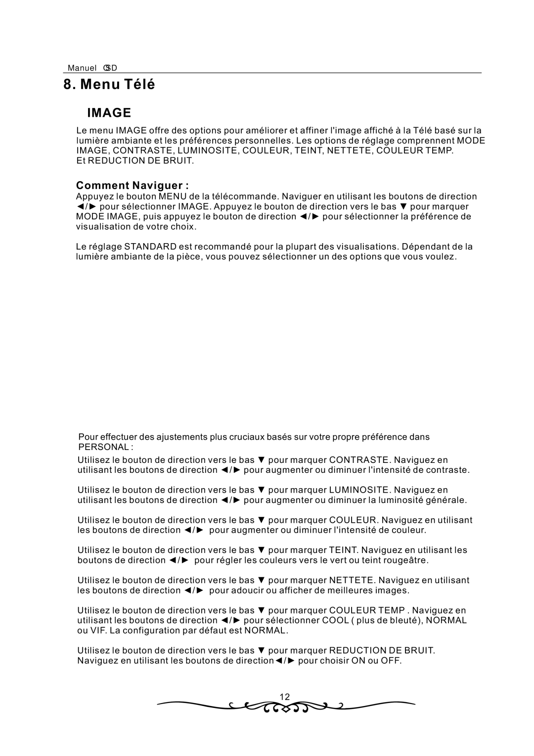 Curtis LCD1933 manual Menu Télé, Image 