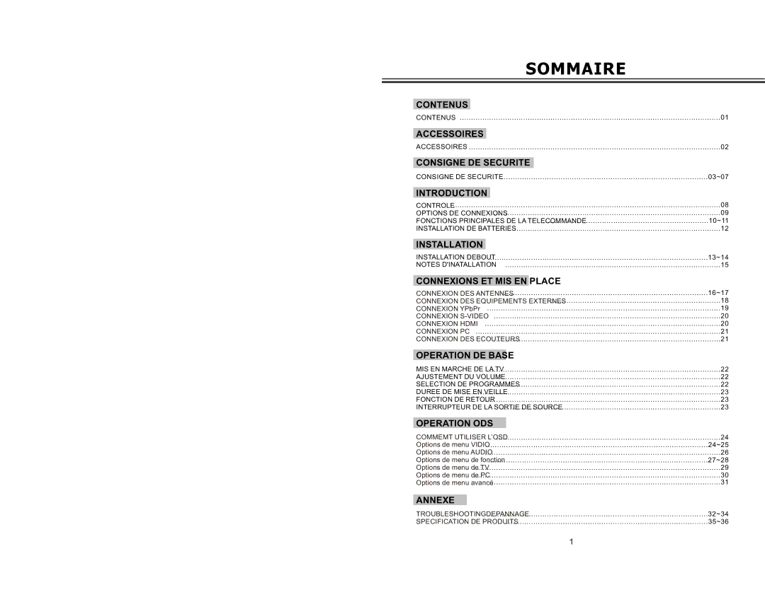 Curtis LCD2277 manual Sommaire 