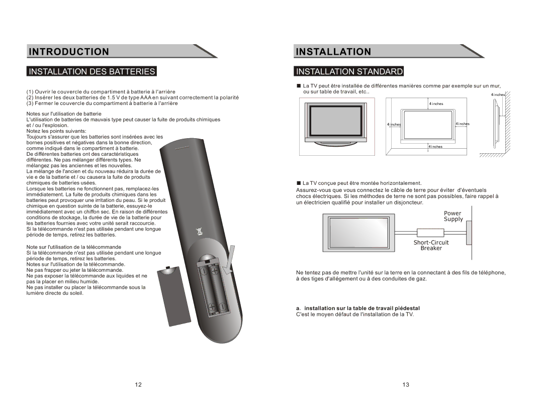 Curtis LCD2277 manual Installation DES Batteries, Installation Standard 