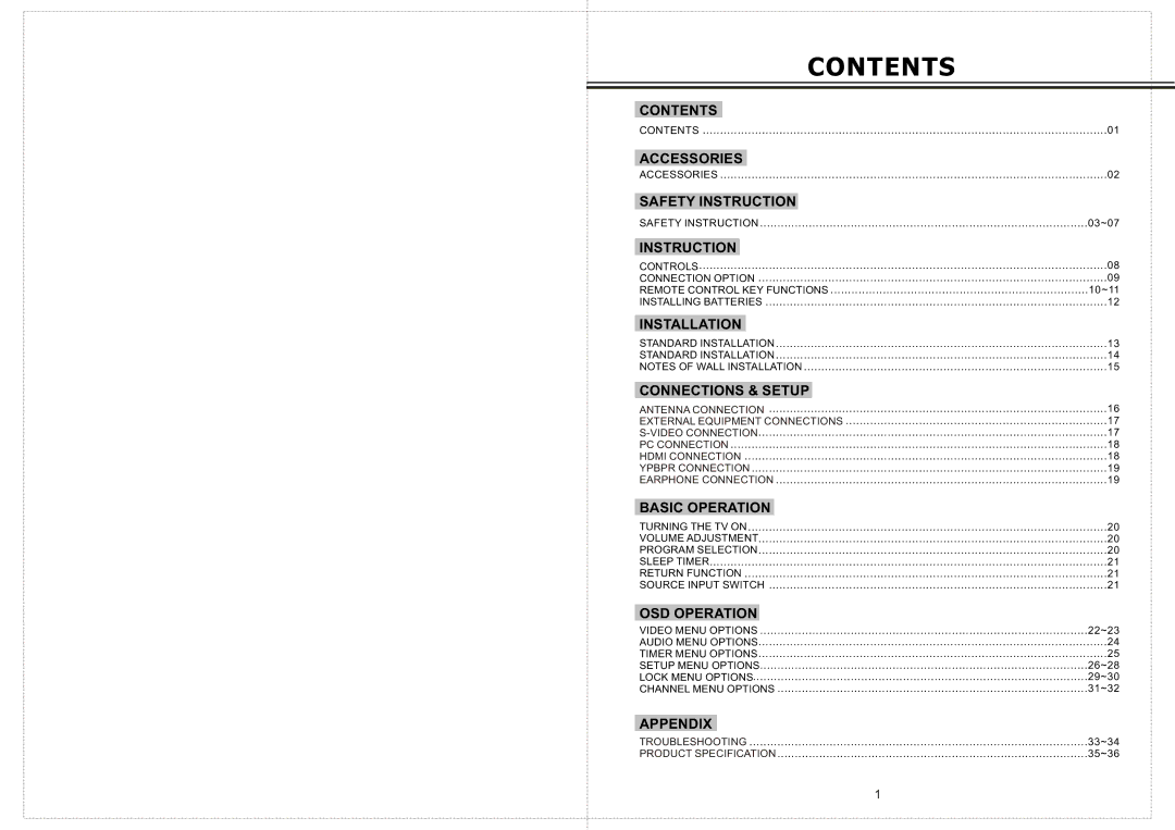 Curtis LCD2424A manual Contents 