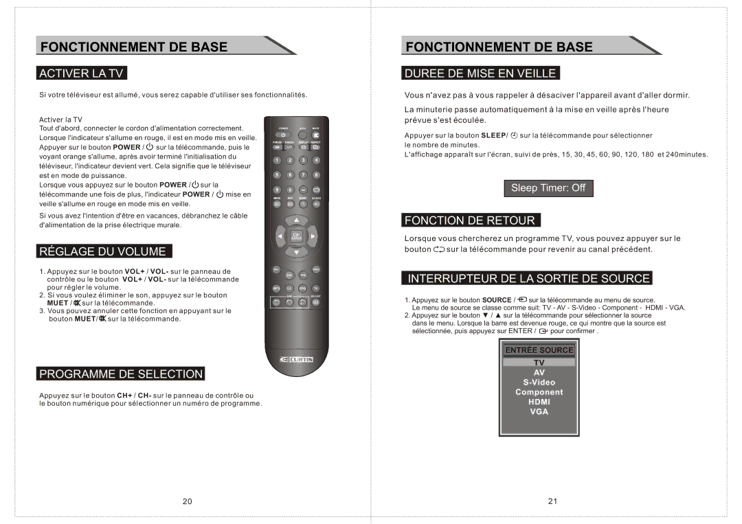 Curtis LCD2424A manual Fonctionnement DE Base 